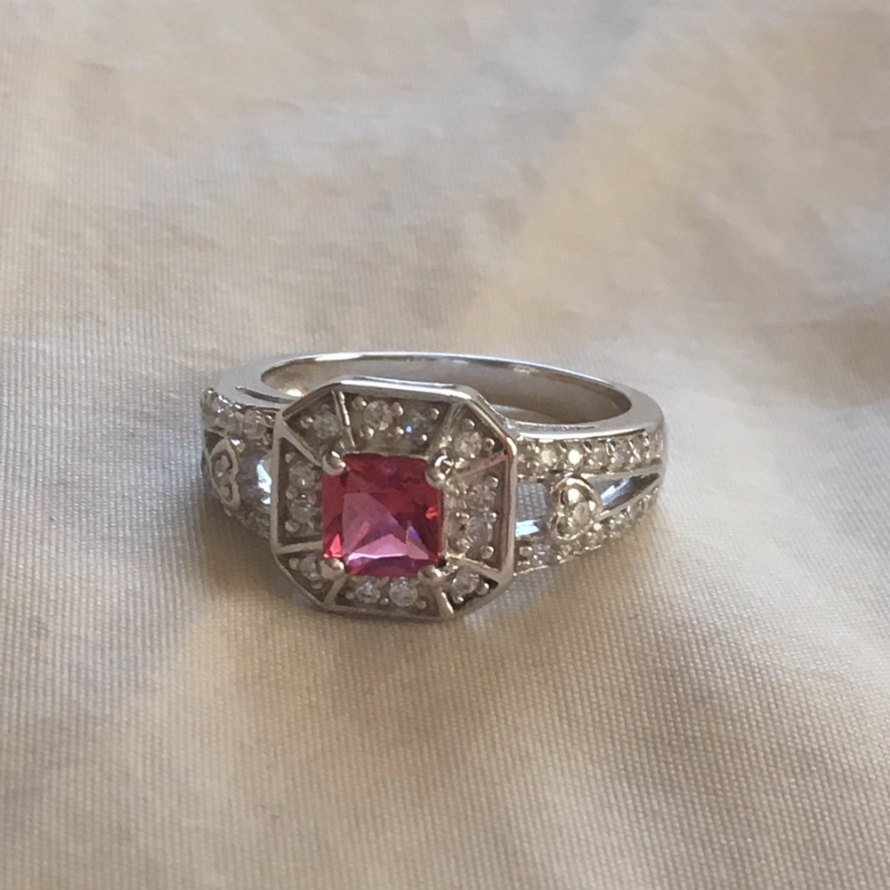 Pink faux sapphire ring. Never worn.